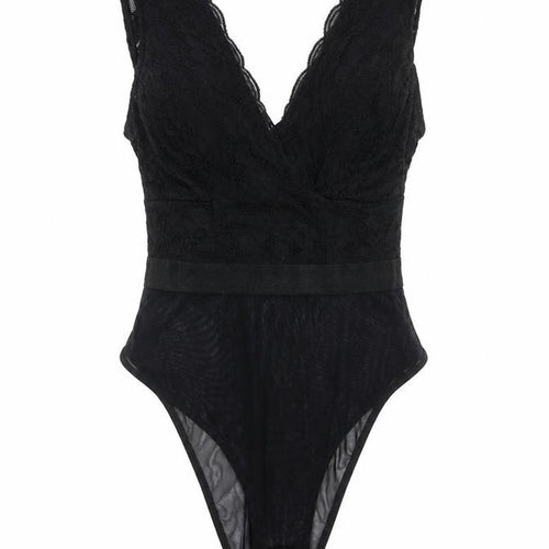 New Look Womens Black Floral  Bodysuit One-Piece Size 6