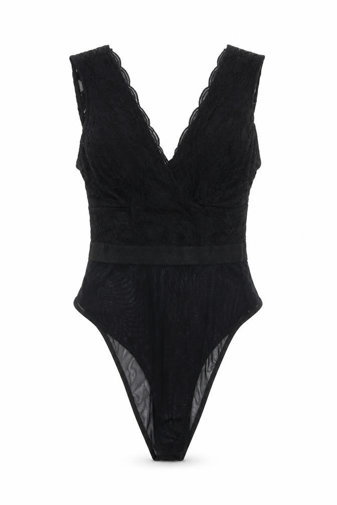 New Look Womens Black Floral  Bodysuit One-Piece Size 6