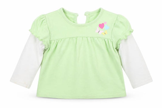 Front view of George girls’ green basic t-shirt, size 6-9, months