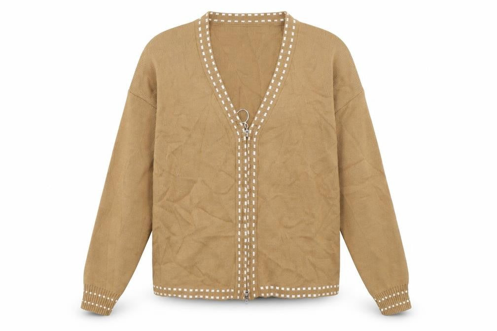 Glamify Womens Beige   Full Zip Jumper Size M