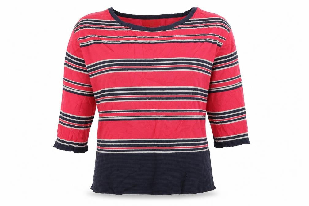 Front view of Next women’s pink striped jumper, size UK 10
