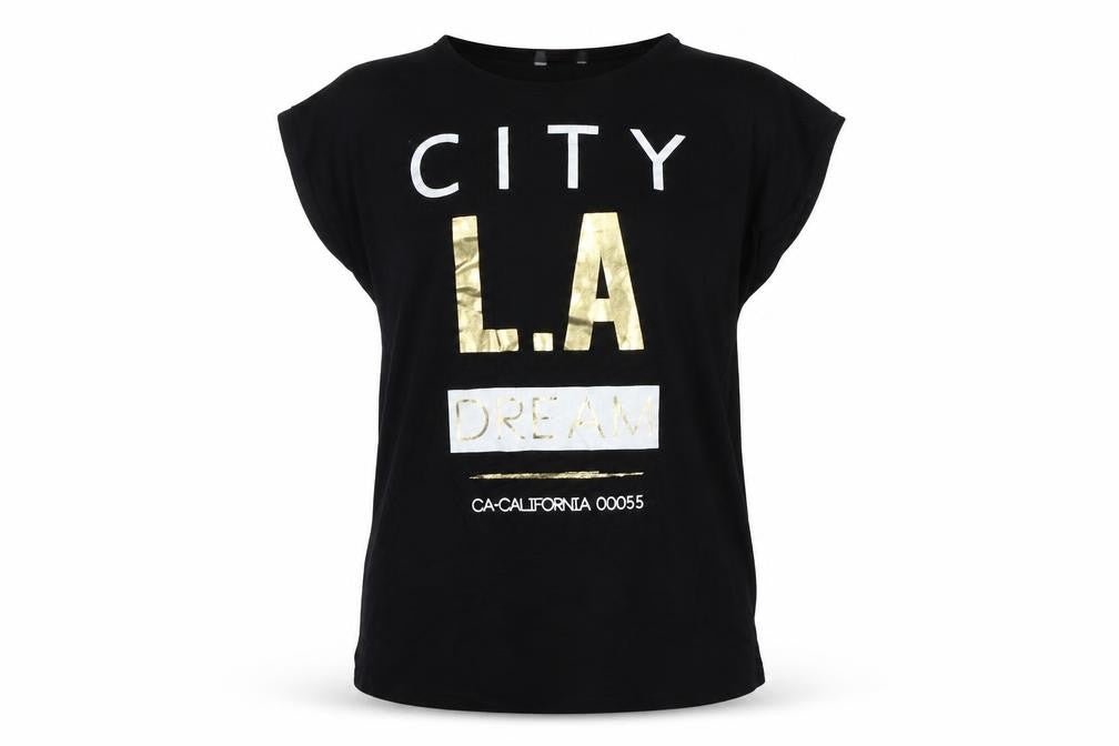 Front view of Evie girls’ black basic t-shirt, size 7-8, years