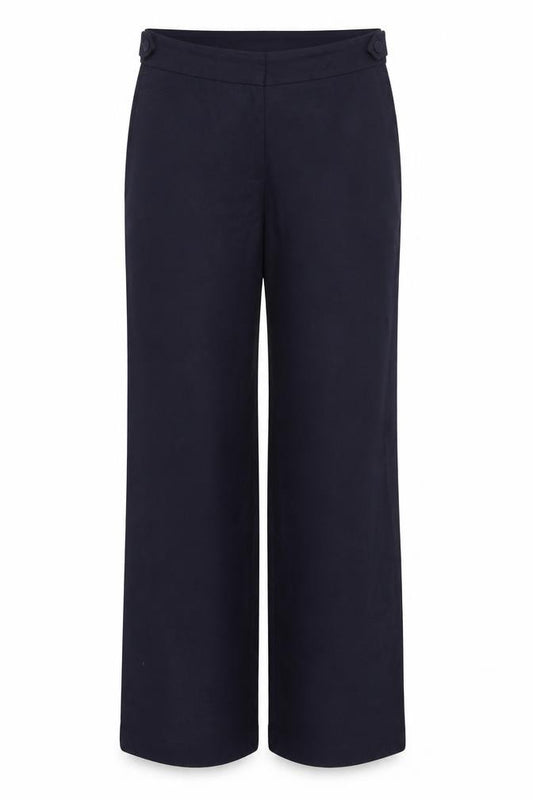 Front view of Next women’s blue trousers, size UK 12, 28-inch leg