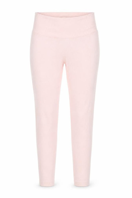Front view of Preworn women’s pink compression leggings, size L, 29-inch leg