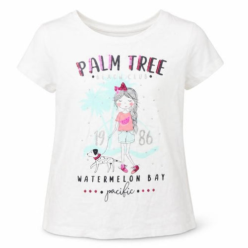 George Girls White   Basic T-Shirt Size 6 Years  - Palm Tree