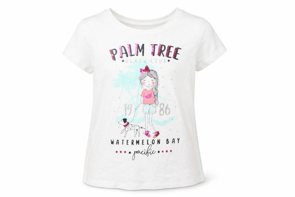 George Girls White   Basic T-Shirt Size 6 Years  - Palm Tree