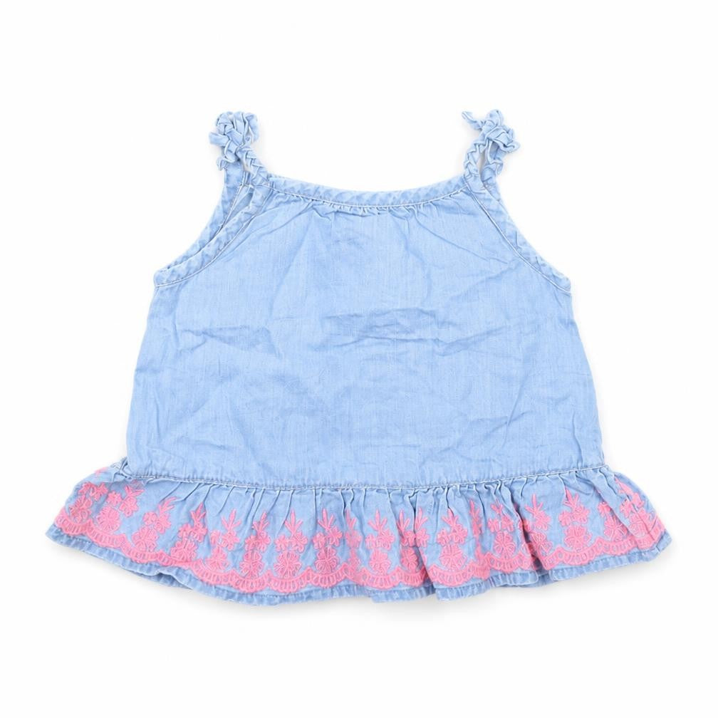 Front view of F&F girls’ blue basic tank, size 0-3, months