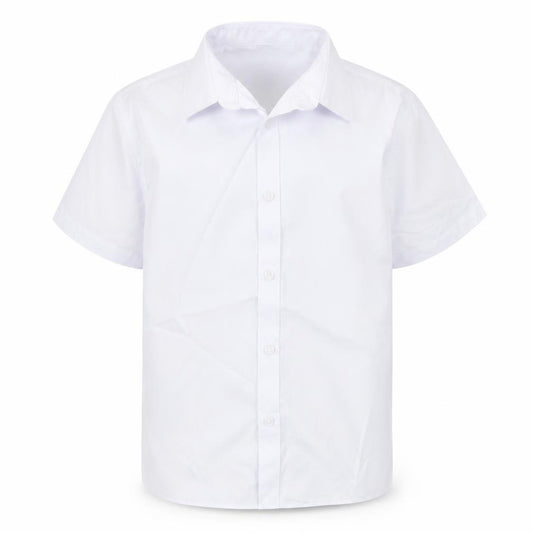Front view of Marks & Spencer boys’ white basic button-up, size 8, years