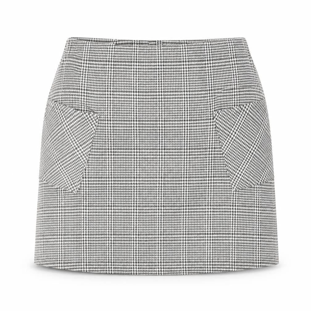 Front view of Select women’s black plaid mini skirt, size UK 10