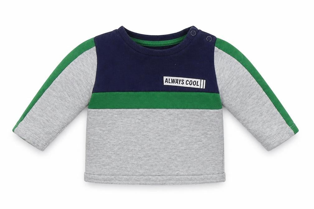 Front view of F&F boys’ grey jumper, size 3-6, months