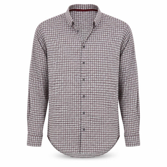 Front view of collezione men’s grey check button-up, size 16