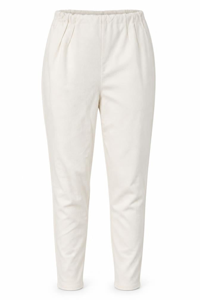 Front view of PRETTYLITTLETHING women’s ivory trousers, size UK 6, 28-inch leg