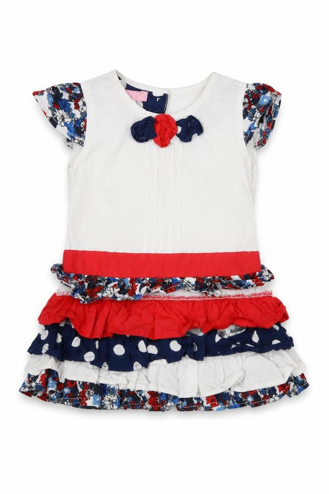 Front view of baby beetle girls’ multicoloured polka dot basic blouse, size 6-9, months