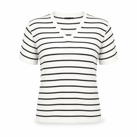 Front view of F&F women’s white striped jumper, size UK 6