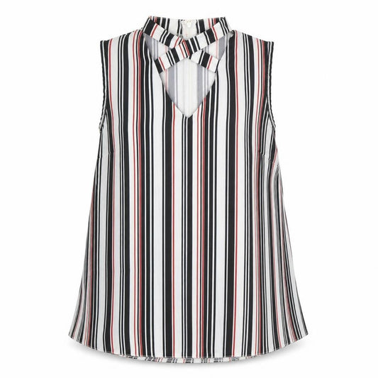Front view of Select women’s black striped basic blouse, size UK 12
