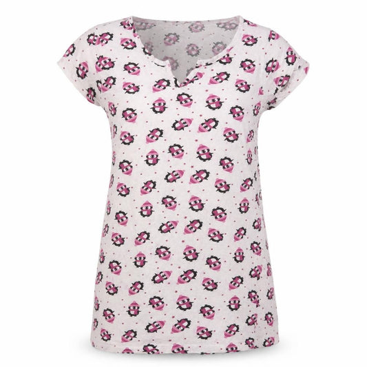 Front view of Nightwear Essentials women’s pink animal print top pyjama top, size UK 10
