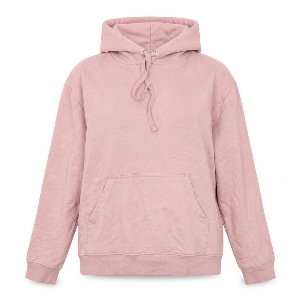 Front view of F&M women’s pink pullover hoodie, size M