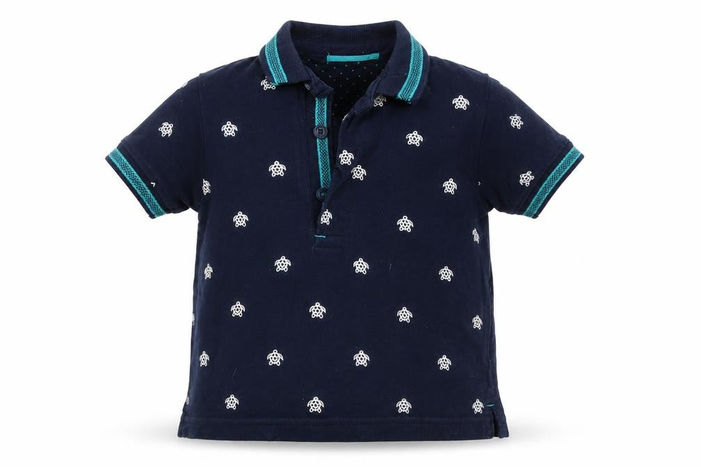 Front view of LOLA MAVERICK boys’ blue basic t-shirt, size 12-18, months