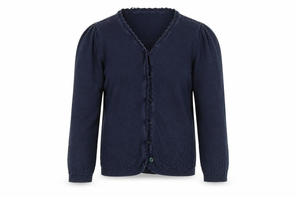 Front view of Tu girls’ blue cardigan jumper, size 9, years