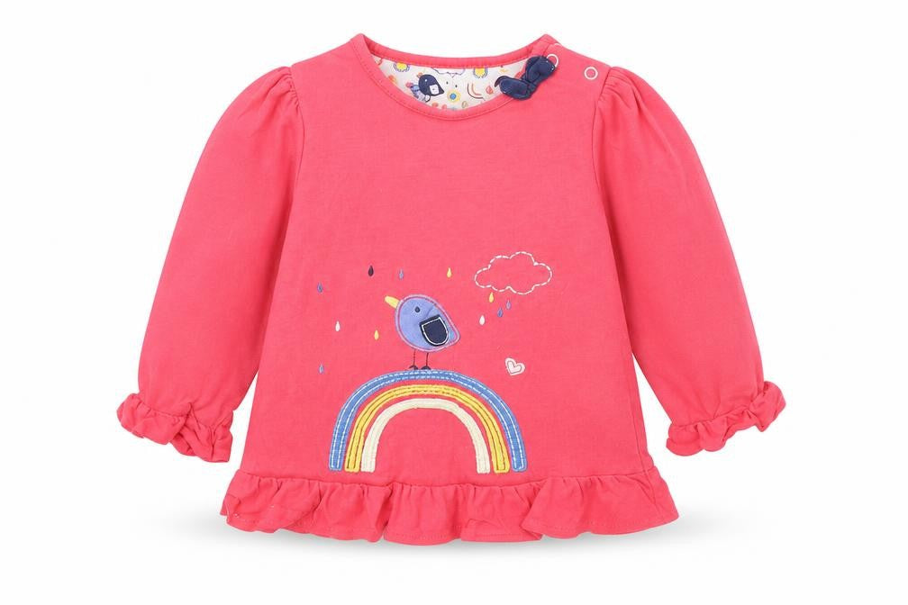 Front view of Tu girls’ red tunic jumper, size 9-12, months