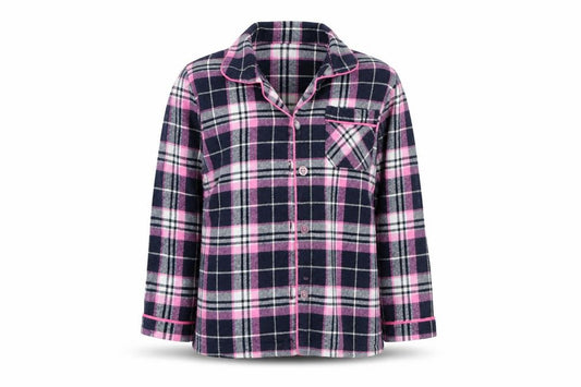Front view of YD girls’ multicoloured check top pyjama top, size 4-5, years
