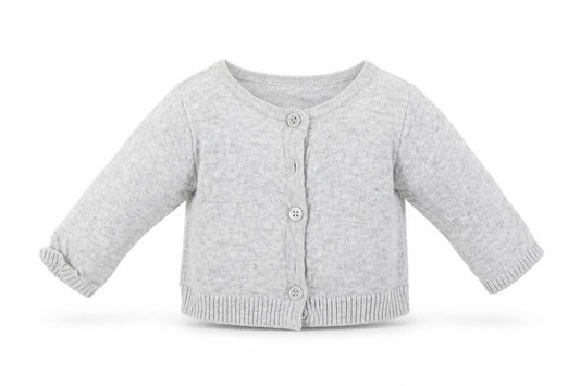Front view of Carters girls’ grey cardigan jumper, size 0-3, months