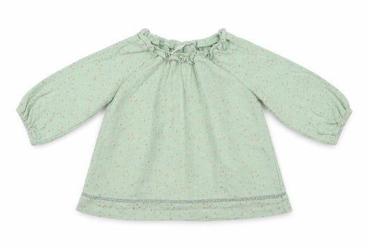 Front view of Next girls’ green polka dot a-line, size 9-12, months