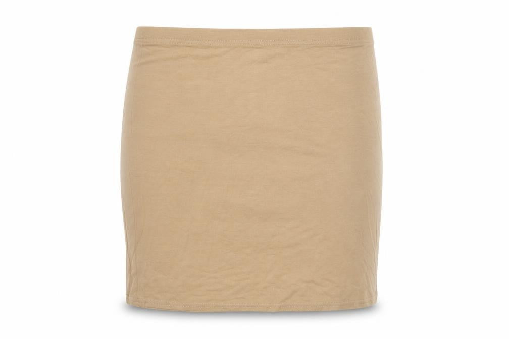 Front view of PRETTYLITTLETHING women’s beige straight & pencil skirt, size UK 10