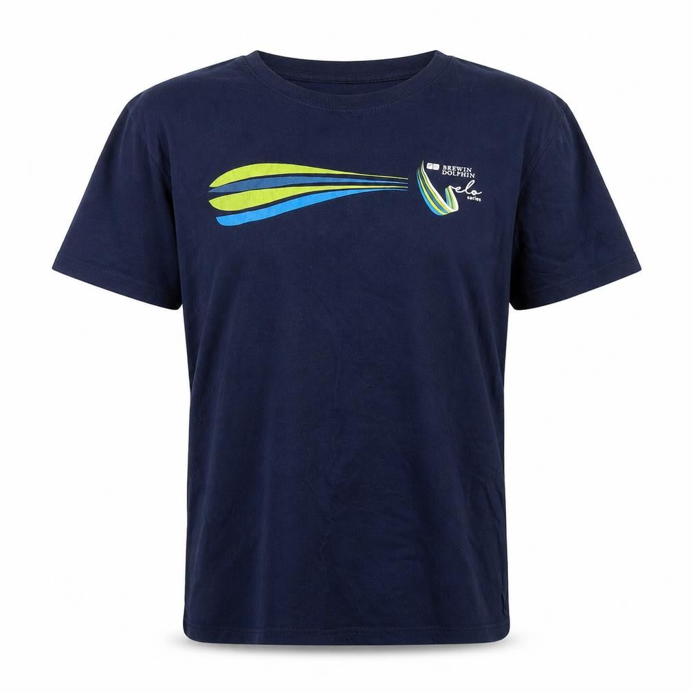 Front view of Roly women’s blue basic t-shirt, size M