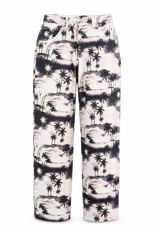 Front view of ASOS women’s pink geometric denim straight jeans, size UK 10, 26-inch leg