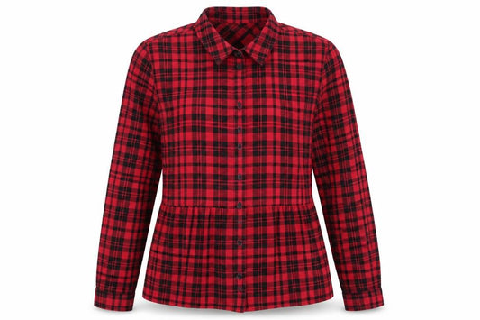 Front view of Jack Wills women’s red plaid basic button-up, size UK 6