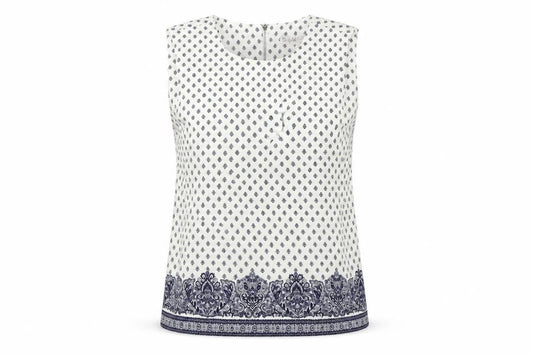 Front view of Eliane Rose women’s white geometric basic tank, size UK 10