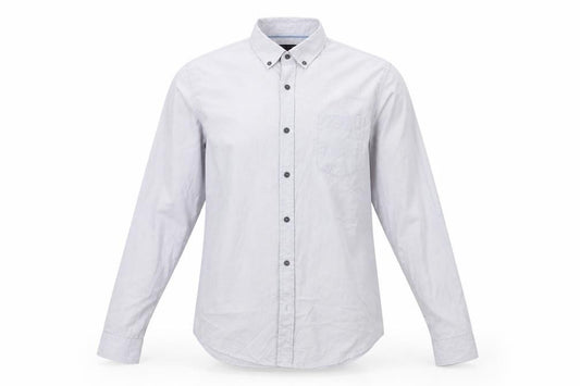 Front view of Smith & Jones men’s grey dress shirt, size L