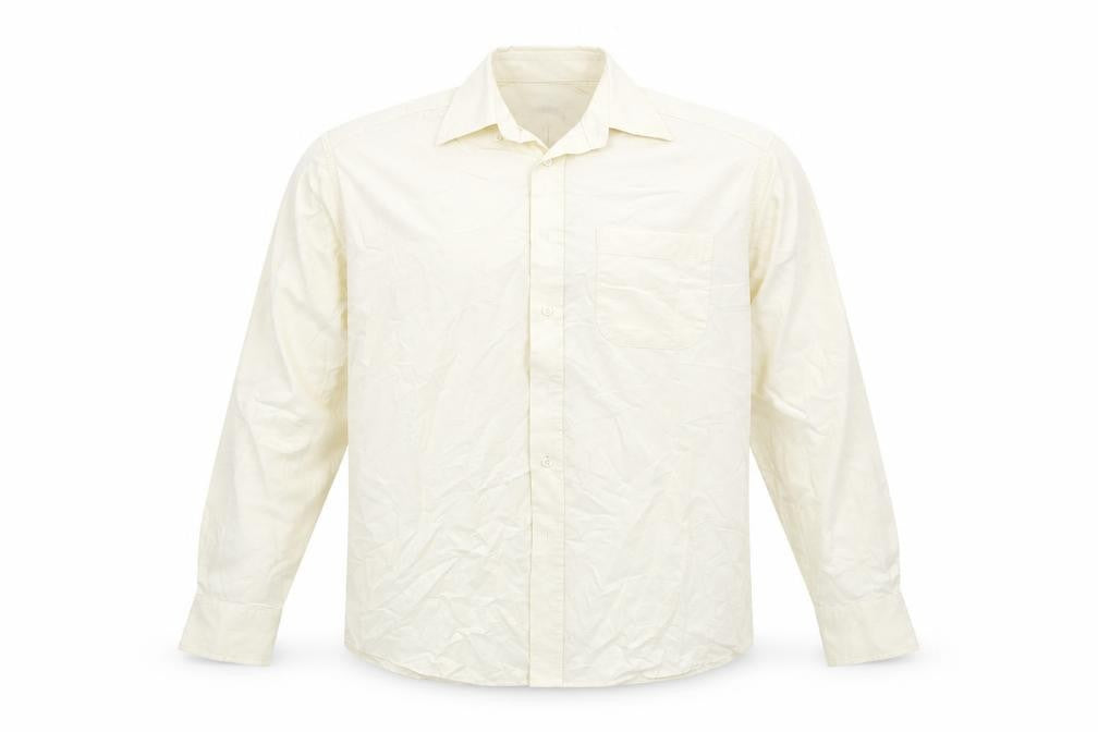 Front view of Marks & Spencer men’s beige colourblock button-up, size 38