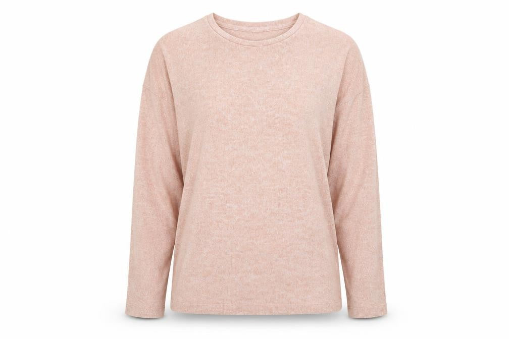 Front view of Nutmeg women’s pink jumper, size UK 10