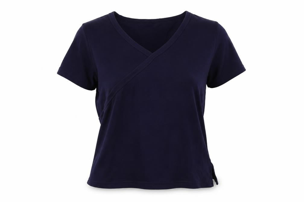 Front view of Editions women’s blue colourblock basic t-shirt, size UK 12