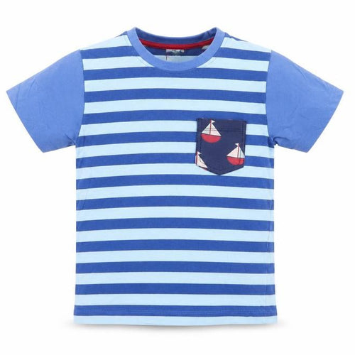 lily and sif Boys Blue Striped  Basic T-Shirt Size 6-7 Years