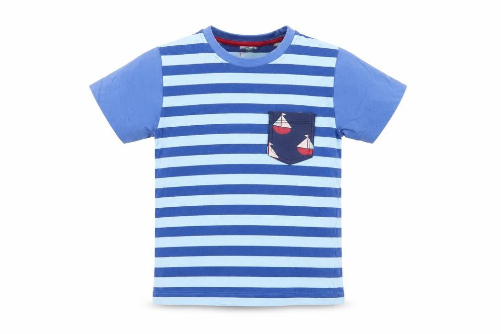 lily and sif Boys Blue Striped  Basic T-Shirt Size 6-7 Years