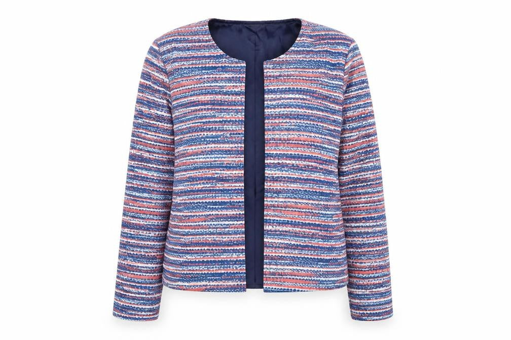 Front view of Anne De Lancay women’s multicoloured striped jacket blazer, size M