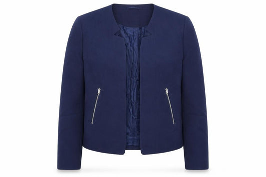 Front view of DAISY FASHION women’s blue jacket blazer, size UK 12