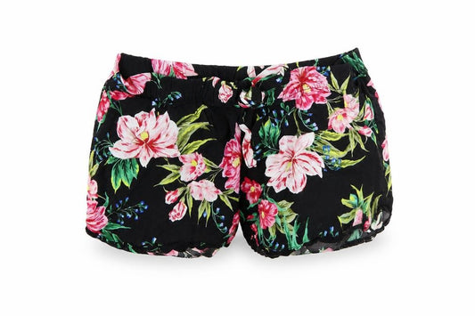 Front view of Primark women’s multicoloured fair isle cut-off shorts, size UK 4, - stretch waistband