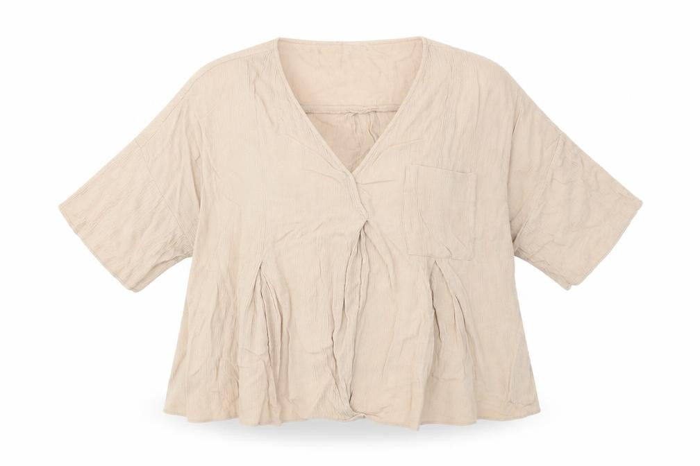 Front view of ASOS women’s beige basic blouse, size UK 14