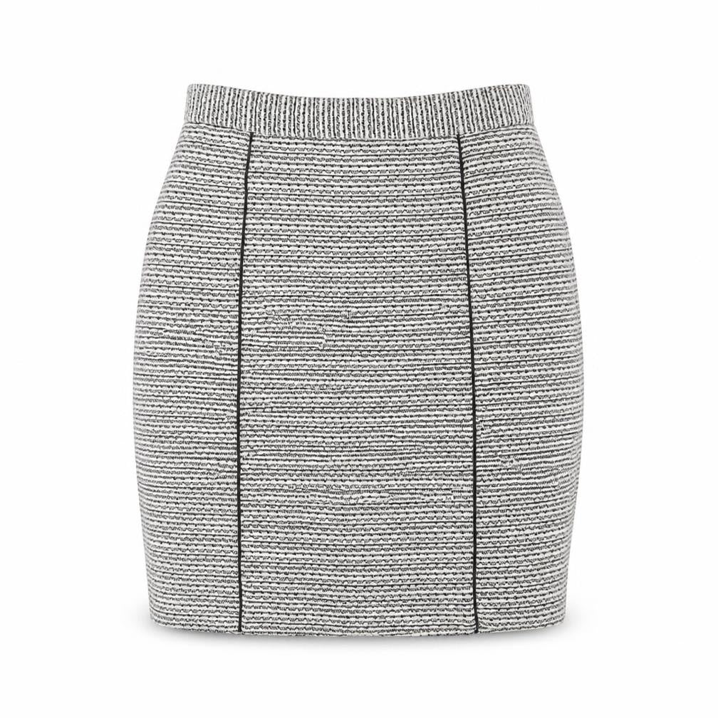Front view of H&M women’s white striped straight & pencil skirt, size UK 12