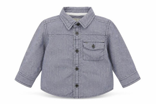 Front view of Merc Baby Blue Check Basic Button-Up, size 12-18, Months