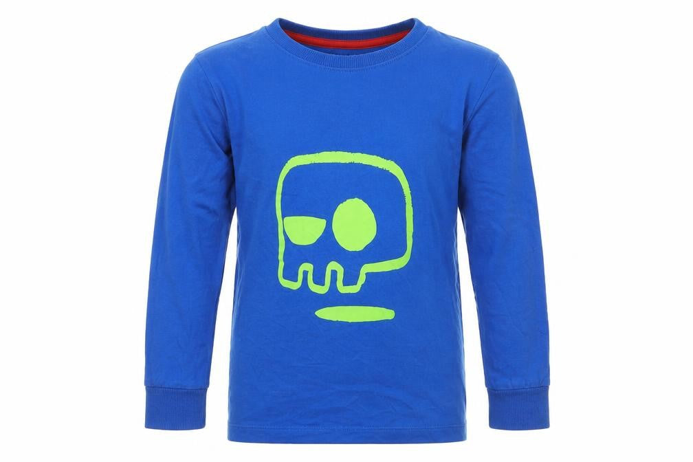 Front view of Next boys’ blue basic t-shirt, size 7, years - skull