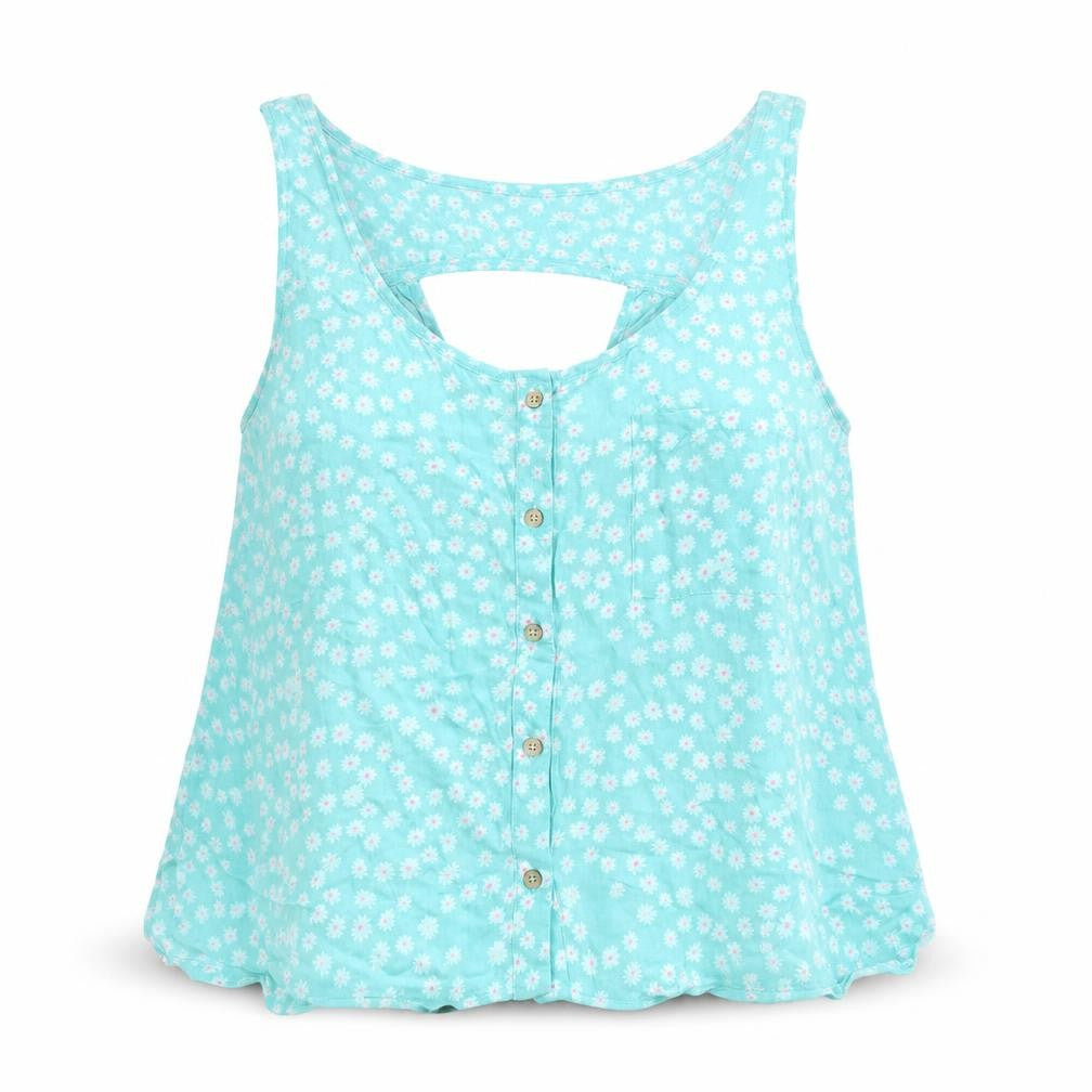 Pull&Bear Womens Green Floral  Basic Blouse Size M