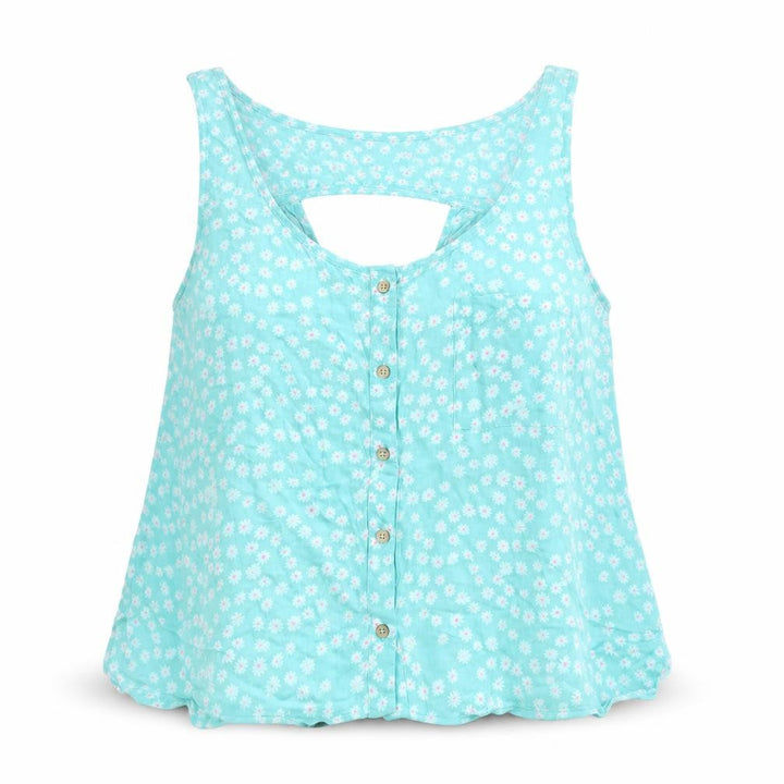 Pull&Bear Womens Green Floral Basic Blouse Size M