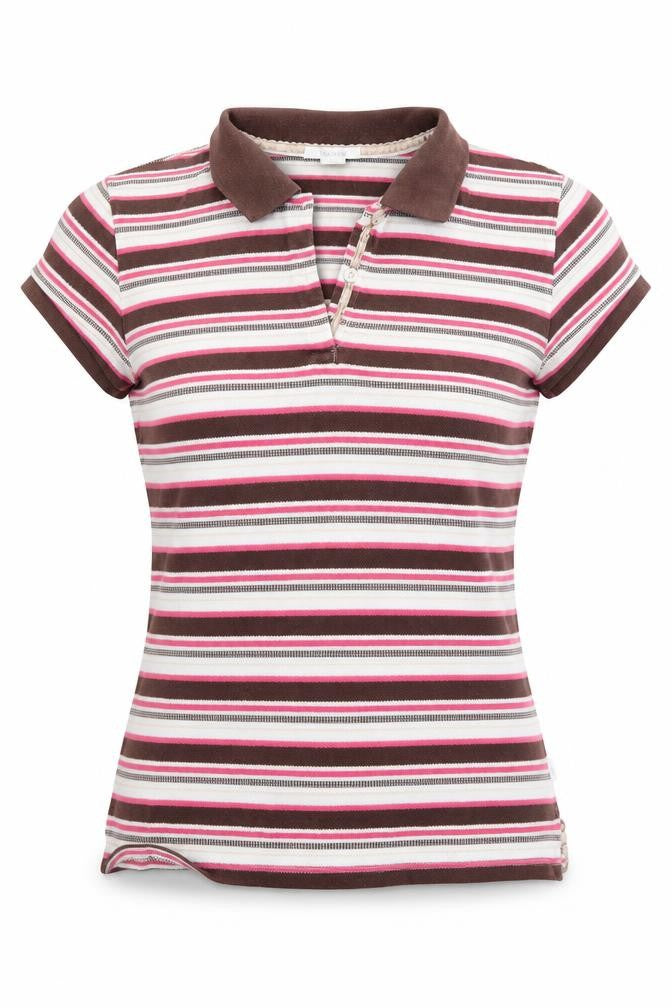 Front view of Wolsey women’s brown striped basic t-shirt, size UK 10