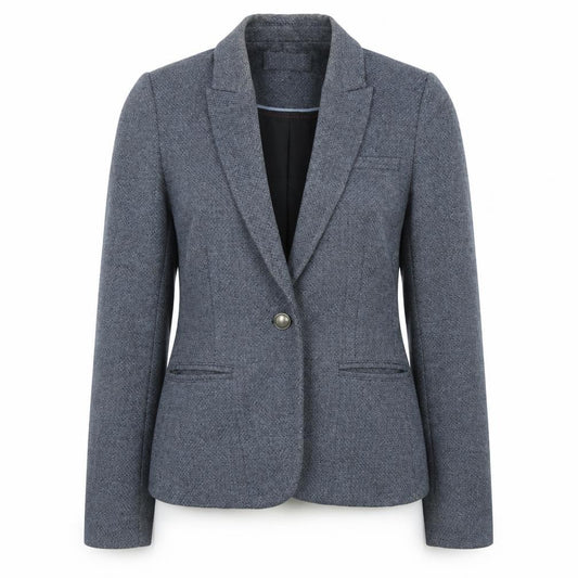 Front view of Kookai women’s blue jacket blazer, size UK 8