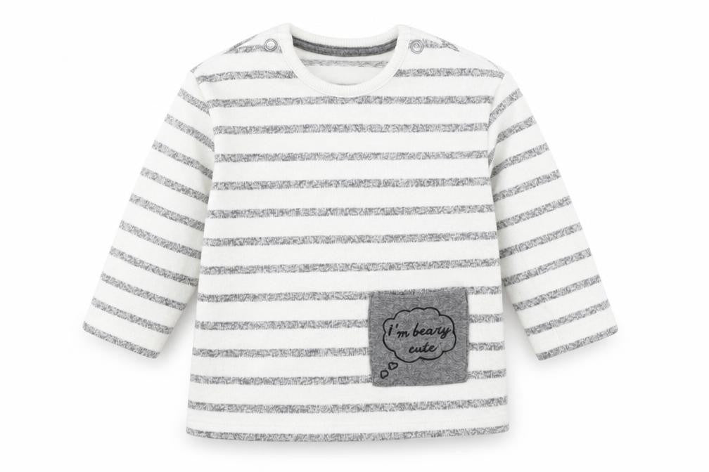 Front view of George girls’ white striped basic t-shirt, size 6-9, months